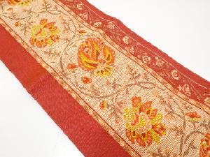 手織り節紬　縞に唐花模様織り出し　名古屋帯